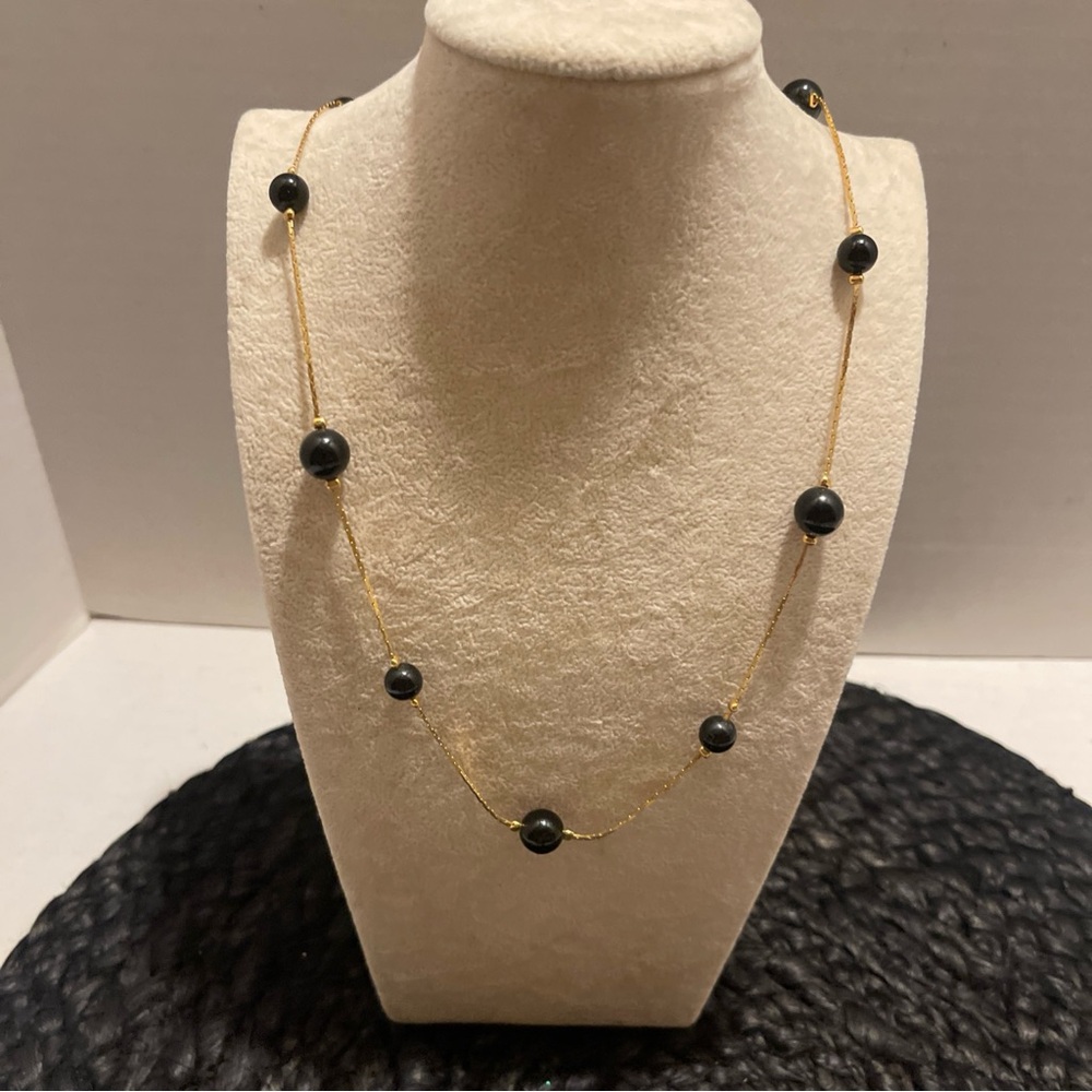 Vintage Trifari Gold tone Chain Necklace with Black Bead Accents 24” - Picture 6 of 8